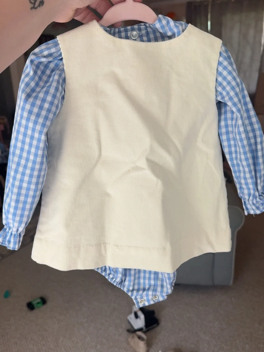 TBBC Corduroy Pinafore with Blue Gingham Bow - Kids Accessories